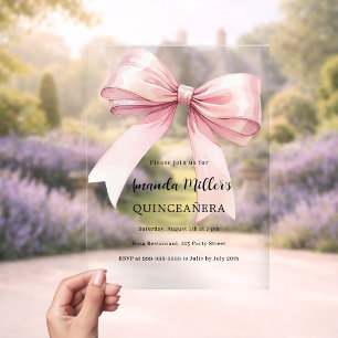 Rosa elegante Quinceanera-Luxus-Bogen klar Acryleinladungen