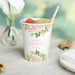 Rosa elegante Rose Floral Mädchen Baby Shower Pappbecher
