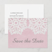 Rosa Elegante Spitze Save the Date Postkarte (Vorne/Hinten)