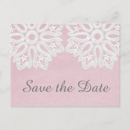 Rosa Elegante Spitze Save the Date Postkarte