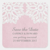 Rosa Elegante Spitzen Save the Date Aufkleber (Vorderseite)