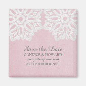 Rosa elegante Spitzen speichern das Datumsfenster Magnet (Vorne)