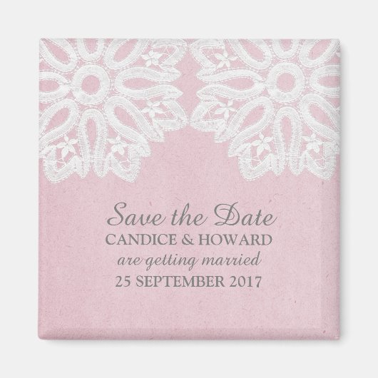 Rosa elegante Spitzen speichern das Datumsfenster Magnet (Vorne)