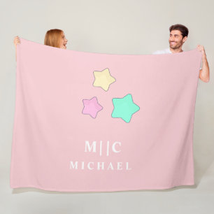 Rosa elegante Sterne Rettro modernes monogramm Bab Fleecedecke