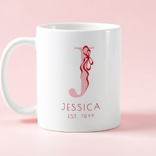 Rosa Elegante Typografie Chic Bow Feminine Monogra Kaffeetasse