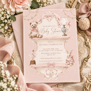 Rosa elegante Vintage-Baby-Party Einladung