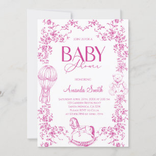 Rosa elegante Vintage-Blumen-Baby-Party Einladung