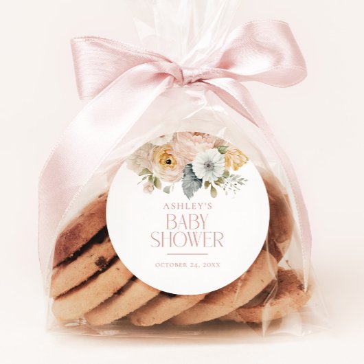 Rosa Elegante Vintage botanische Babydusche Runder Aufkleber