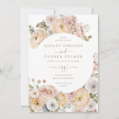 Rosa Elegante Vintage botanische Hochzeit Einladung (Vorderseite)