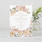 Rosa Elegante Vintage botanische Hochzeit Einladung (Stehend Vorderseite)