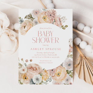 Rosa elegante vintage florale botanische Babyparty Einladung