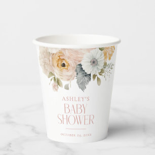 Rosa elegante vintage florale botanische Babyparty Pappbecher