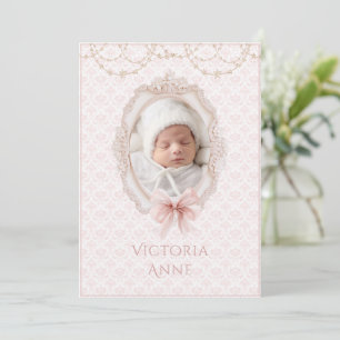 Rosa elegante Vintage-Geburtsanzeige für Baby Mädc Einladung