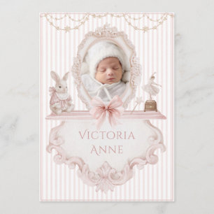 Rosa elegante Vintage-Geburtsanzeige für Baby Mädc Einladung