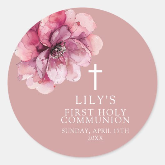 Rosa Elegante Wasserfarbe Blumenkolonie Heilige Ko Runder Aufkleber (Vorderseite)