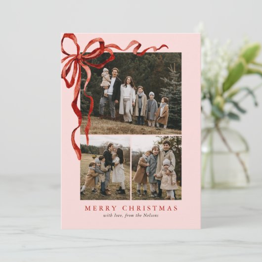 Rosa Elegante Wasserfarbe Roter Bund Weihnachten 4 (Stehend Vorderseite)