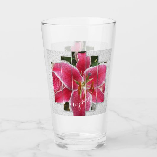 Rosa Elegante Wasserfarben Blume Glas (Vorderseite)