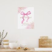 Rosa Elegante Watercolor Bow Welcome Baby Dusche Poster (Küche)