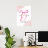 Rosa Elegante Watercolor Bow Welcome Baby Dusche Poster (Heimbüro)
