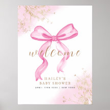 Rosa Elegante Watercolor Bow Welcome Baby Dusche