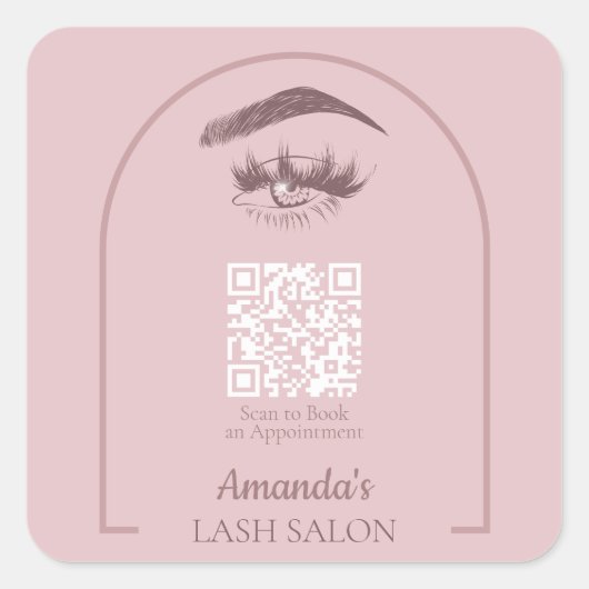 Rosa Eleganter Arc Beauty Salon QR Code Quadratischer Aufkleber (Vorderseite)