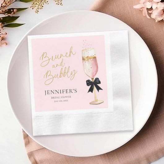 Rosa Eleganter Brunch und Bubbly Brautparty Serviette