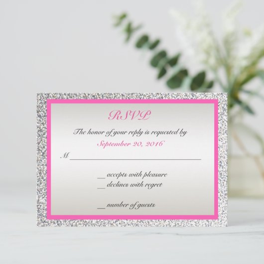 Rosa - Eleganter Glitzer Wedding RSVP (Stehend Vorderseite)