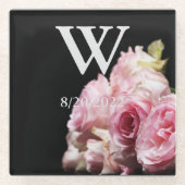 Rosa Eleganter Monogram, Blumenglas-Untersetzer Glasuntersetzer (Vorderseite)