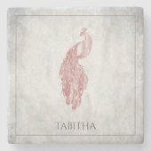 Rosa Eleganter Pfau Personalisiert Stone Untersetz Steinuntersetzer (Vorderseite)