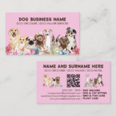 Rosa Eleganter QR Code Dog Grooming Visitenkarte (Vorne/Hinten)