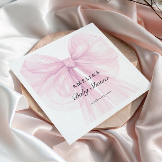 Rosa eleganter Schleifen-Baby-Shower Serviette