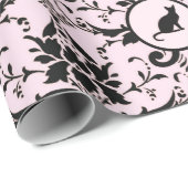 Rosa elegantes Cat Damask Muster Geschenkpapier (Rolleneckpunkt)