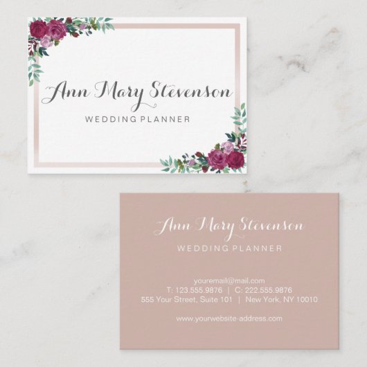 Rosa elegantes der Aquarell-BlumenVisitenkarte | Visitenkarte (Vorne/Hinten)