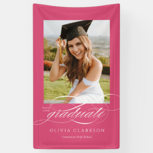 Rosa Elegantes Script Abschluss Foto Party Banner