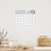 Rosa Elephant Baby Birthday Predictionary Calendar Poster (Küche)