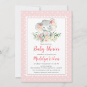 Rosa Elephant Baby Dusche Einladung (Vorderseite)
