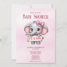Rosa Elephant Baby Dusche Einladung