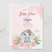 Rosa Elephant Baby Dusche Einladung (Vorderseite)