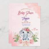 Rosa Elephant Baby Dusche Einladung (Vorne/Hinten)