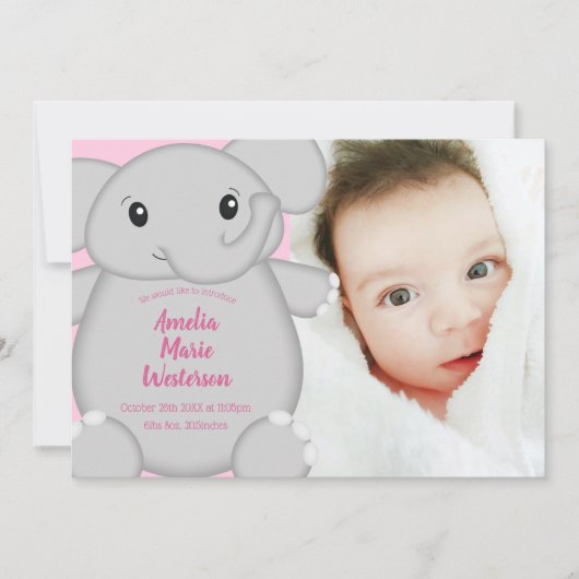 Rosa Elephant Baby Dusche Einladung (Vorderseite)