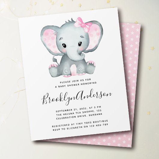 Rosa Elephant Baby Dusche Einladung