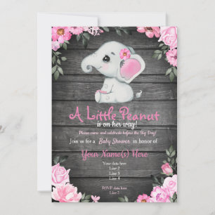 Rosa Elephant Baby Dusche Einladung, rustikal Einladung