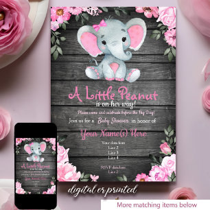Rosa Elephant Baby Dusche Einladung, rustikal Einladung