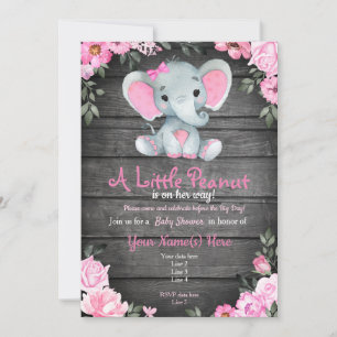 Rosa Elephant Baby Dusche Einladung, rustikal Einladung
