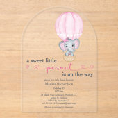 Rosa Elephant Baby Girl Dusche Arch Acryleinladungen (Vorderseite)