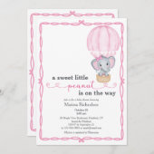 Rosa Elephant Baby Girl Dusche Einladung (Vorne/Hinten)