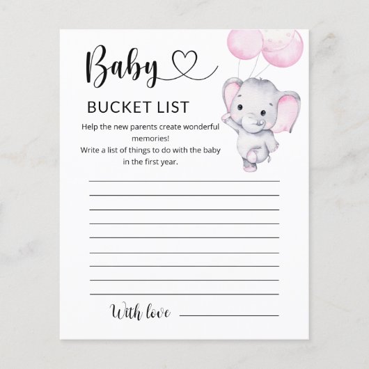 Rosa Elephant Baby Shocket List (Vorderseite)
