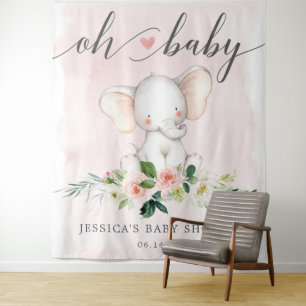 Rosa Elephant Babydusche Banner Foto Hintergrund Wandteppich