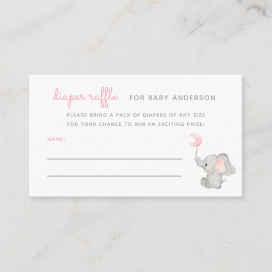 Rosa Elephant Babydusche Windelwanne Begleitkarte (Vorderseite)
