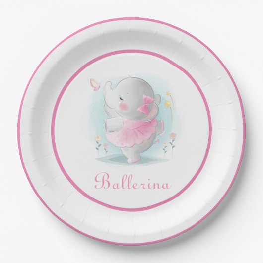Rosa Elephant Ballerina in einem Tutu Tanzen Adora Pappteller (Vorderseite)